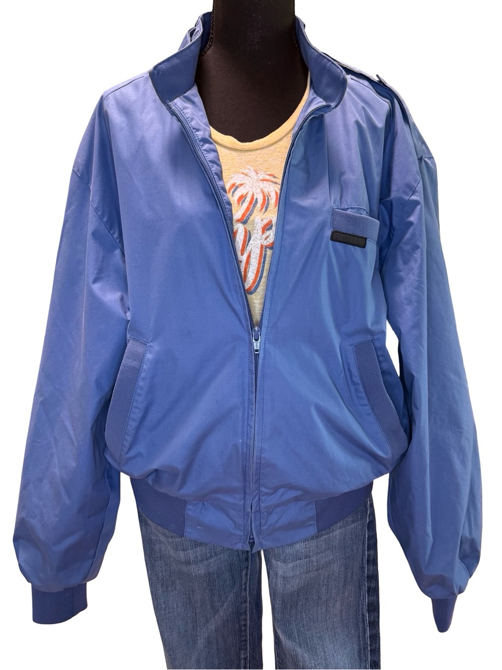 Members Only Men's Blue Bomber Jacket Full Zip Stand-Up Collar Size M